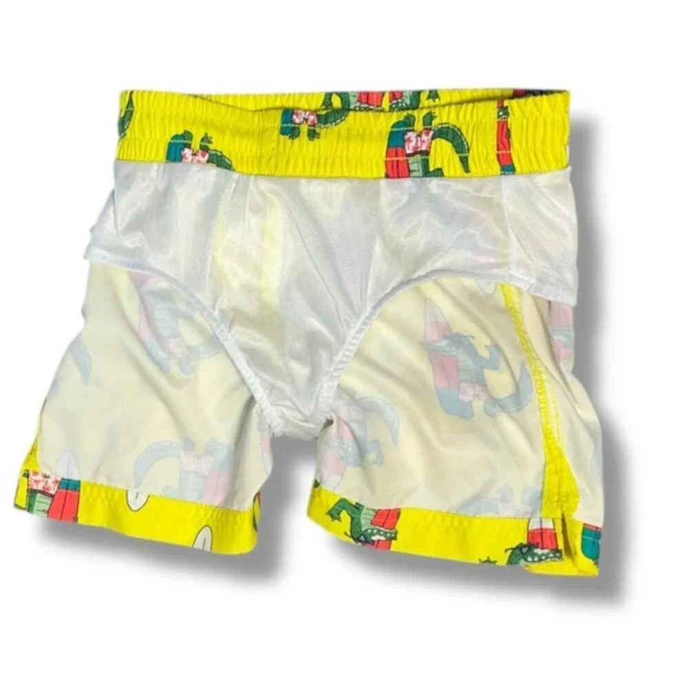 Surfing Alligator Print Swim Shorts Drawstring Lined Quick Dry Kids 6/7